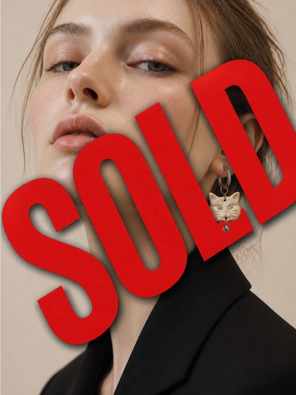 Handmade Cream Cat Face Dangle Earrings